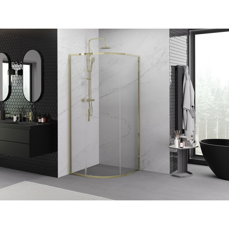 Mexen Exo Duschkabine halbrund, verschiebbar 100 x 100 cm, transparent, gold - 8131-100-100-50-00