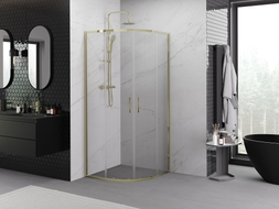 Mexen Exo Duschkabine quadratisch aufschiebbar 100 x 100 cm, transparent, gold - 8132-100-100-50-00