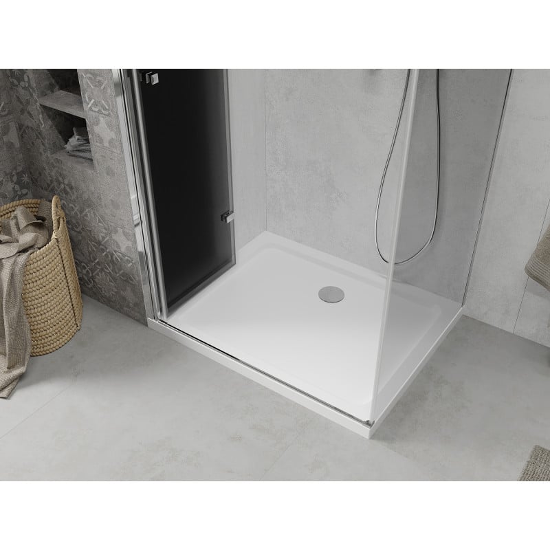 Mexen Lima faltbare Duschkabine 80 x 90 cm, grafit, chrom + Duschwanne Flat, weiß - 856-080-090-01-40-4010