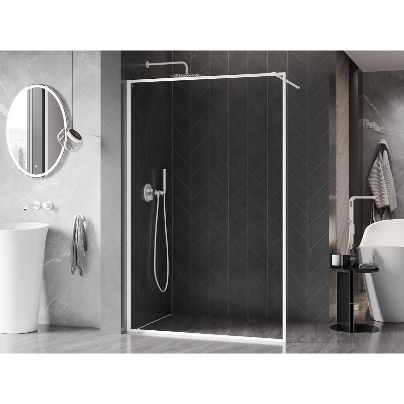 Mexen Kioto-F Duschabtrennung Walk-in mit Rahmen 125 x 202 cm, transparent 8 mm, weiß - 800-125-104-20-00