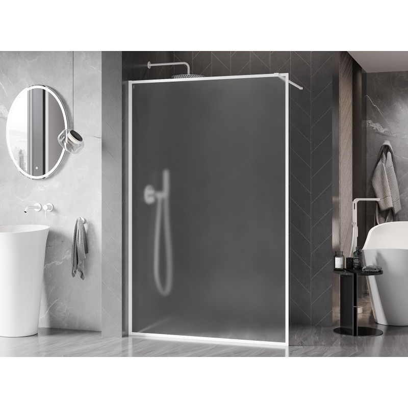 Mexen Kioto-F Duschwand Walk-in mit Rahmen 100 x 202 cm, mattiert 8 mm, weiß - 800-100-104-20-30