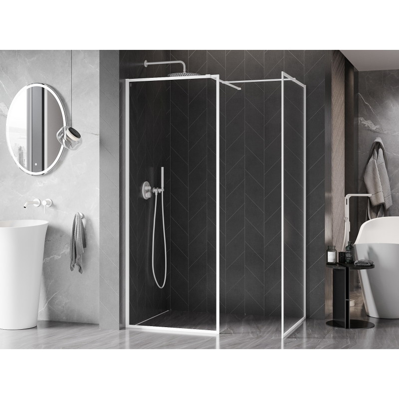 Mexen Kioto-F Duschwand Walk-in mit Rahmen 100 x 70 cm, transparent 8 mm, weiß - 800-100-202-04-20-070