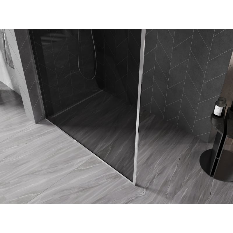 Mexen Kioto-F Duschwand Walk-in mit Rahmen 110 x 202 cm, Graphit 8 mm, Chrom - 800-110-104-01-40