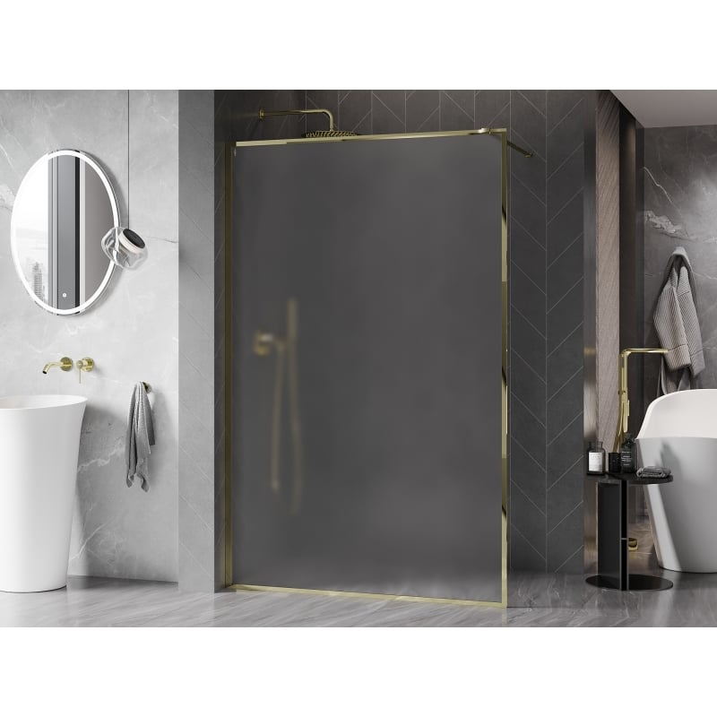 Mexen Kioto-F Duschwand Walk-in mit Rahmen 80 x 202 cm, matt 8 mm, gold - 800-080-104-50-30