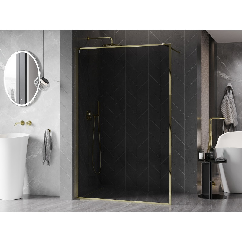 Mexen Kioto-F Duschwand Walk-in mit Rahmen 80 x 202 cm, grafit 8 mm, gold - 800-080-104-50-40