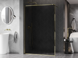 Mexen Kioto-F Duschwand Walk-in mit Rahmen 140 x 202 cm, graphit 8 mm, gold - 800-140-104-50-40