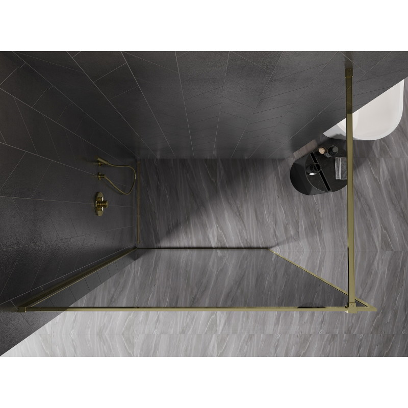 Mexen Kioto-F Duschwand Walk-in mit Rahmen 140 x 202 cm, graphit 8 mm, gold - 800-140-104-50-40