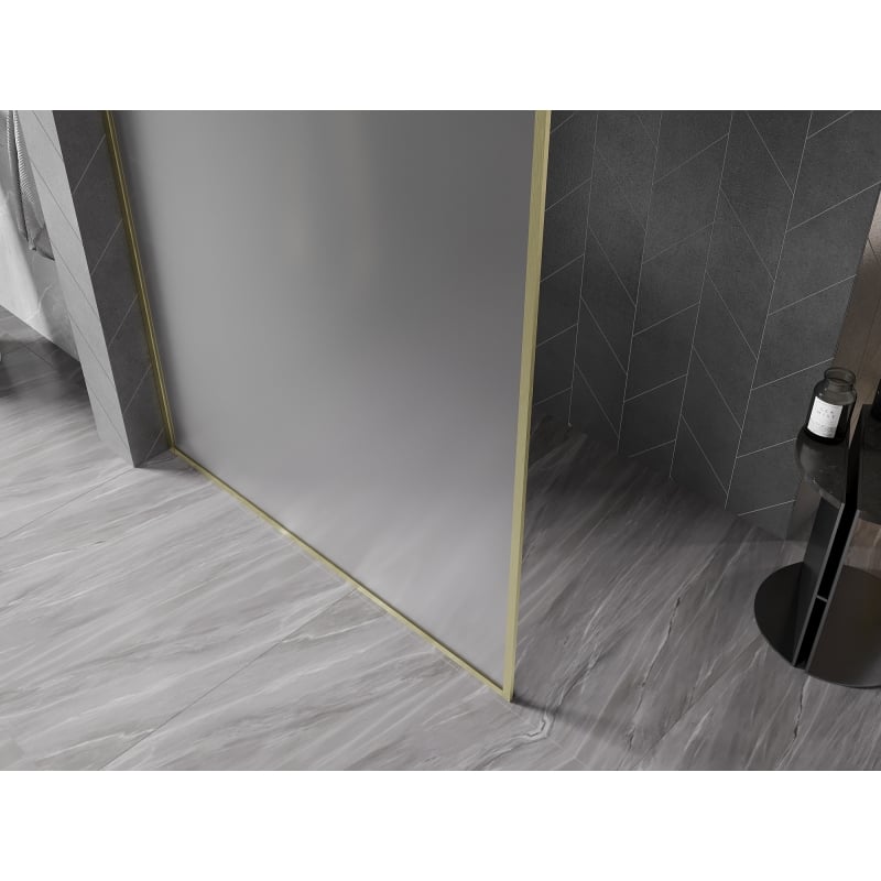 Mexen Kioto-F Duschwand Walk-in mit Rahmen 140 x 202 cm, gefrostet 8 mm, gold gebürstet - 800-140-104-55-30