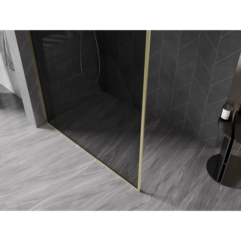 Mexen Kioto-F Duschwand Walk-in mit Rahmen 70 x 202 cm, graphit 8 mm, gebürstetes Gold - 800-070-104-55-40