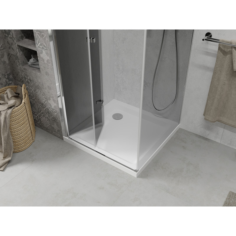 Mexen Lima faltbare Duschkabine 90 x 90 cm, Grafit, Chrom + Duschwanne Flat, Weiß - 856-090-090-01-40-4010