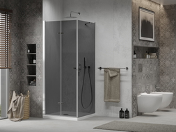 Mexen Lima faltbare Duschkabine 90 x 90 cm, Grafit, Chrom + Duschwanne Flat, Weiß - 856-090-090-01-40-4010