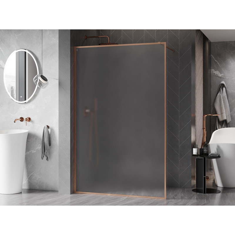 Mexen Kioto-F Duschwand Walk-in mit Rahmen 100 x 202 cm, mattiert 8 mm, gebürstetes Kupfer - 800-100-104-65-30