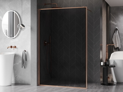 Mexen Kioto-F Duschwand Walk-in mit Rahmen 140 x 202 cm, Graphit 8 mm, gebürstetes Kupfer - 800-140-104-65-40