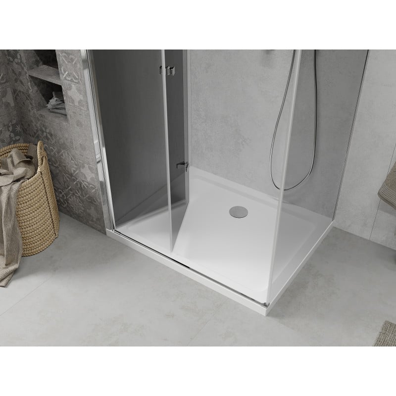 Mexen Lima faltbare Duschkabine 100 x 70 cm, Graphit, Chrom + Flat Duschwanne, Weiß - 856-100-070-01-40-4010