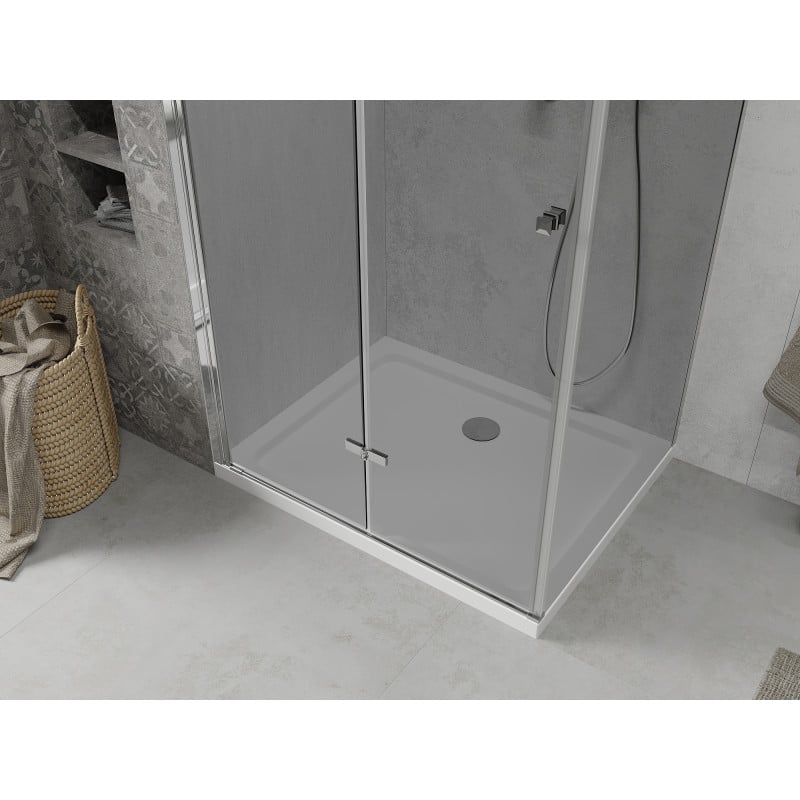 Mexen Lima faltbare Duschkabine 100 x 70 cm, Graphit, Chrom + Flat Duschwanne, Weiß - 856-100-070-01-40-4010