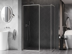 Mexen Kioto-F Duschwand Walk-in mit Rahmen 135 x 100 cm, transparent 8 mm, gebürsteter Nickel - 800-135-202-04-97-100