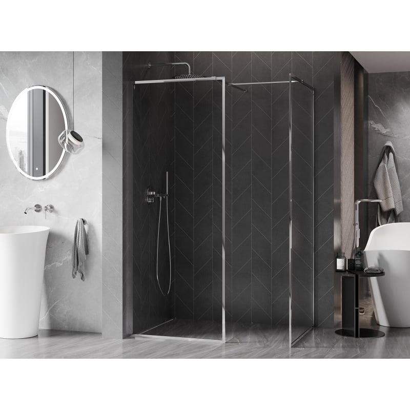 Mexen Kioto-F Duschwand Walk-in mit Rahmen 85 x 80 cm, transparent 8 mm, Chrom - 800-085-202-04-00-080