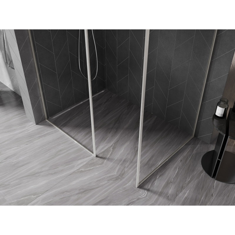 Mexen Kioto-F Duschwand Walk-in mit Rahmen 90 x 75 cm, transparent 8 mm, gebürsteter Nickel - 800-090-202-04-97-075