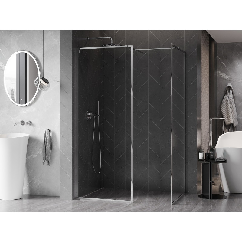Mexen Kioto-F Duschwand Walk-in mit Rahmen 100 x 90 cm, transparent 8 mm, chrom - 800-100-202-04-00-090