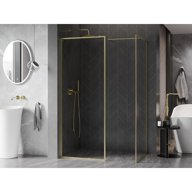 Mexen Kioto-F Duschwand Walk-in mit Rahmen 110 x 100 cm, transparent 8 mm, gebürstetes Gold - 800-110-202-04-55-100