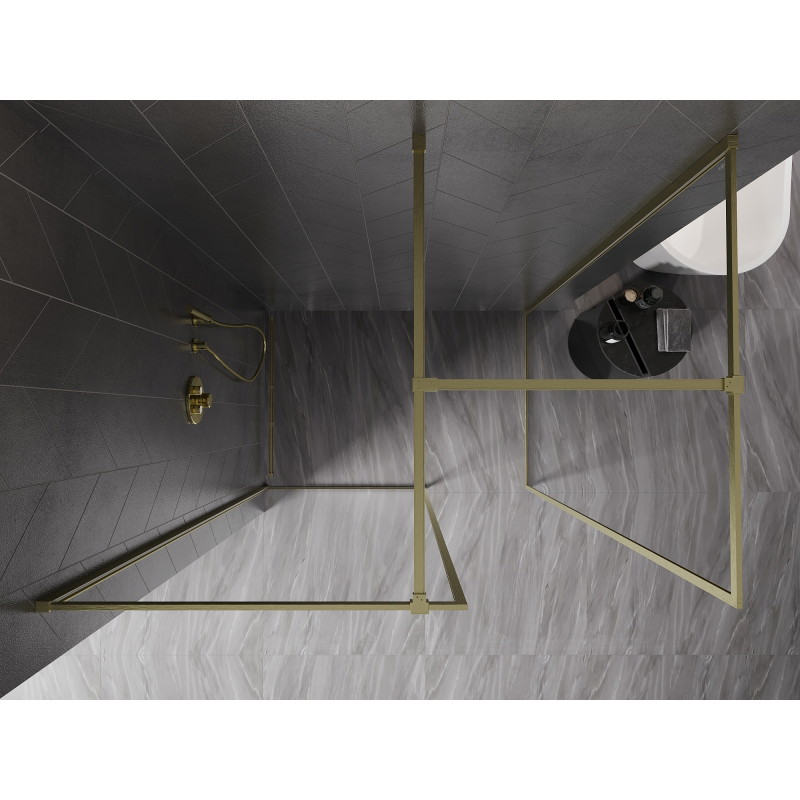 Mexen Kioto-F Walk-in-Duschwand mit Rahmen 160 x 95 cm, transparent 8 mm, gebürstetes Gold - 800-160-202-04-55-095