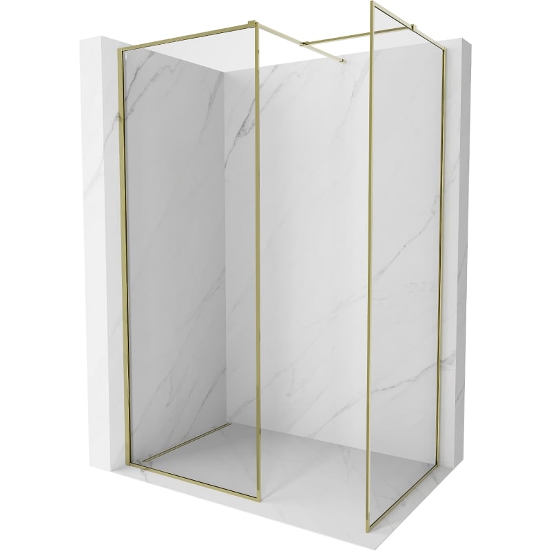 Mexen Kioto-F Duschwand Walk-in mit Rahmen 130 x 70 cm, transparent 8 mm, gold - 800-130-202-04-50-070