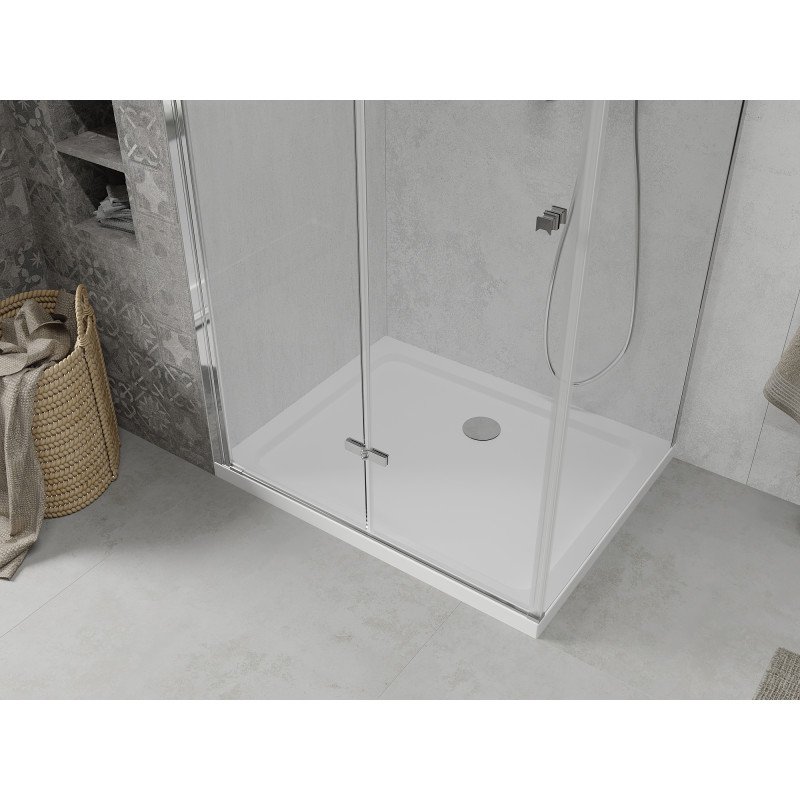 Mexen Lima faltbare Duschkabine 80 x 90 cm, transparent, Chrom + Flat Duschwanne - 856-080-090-01-00-4010