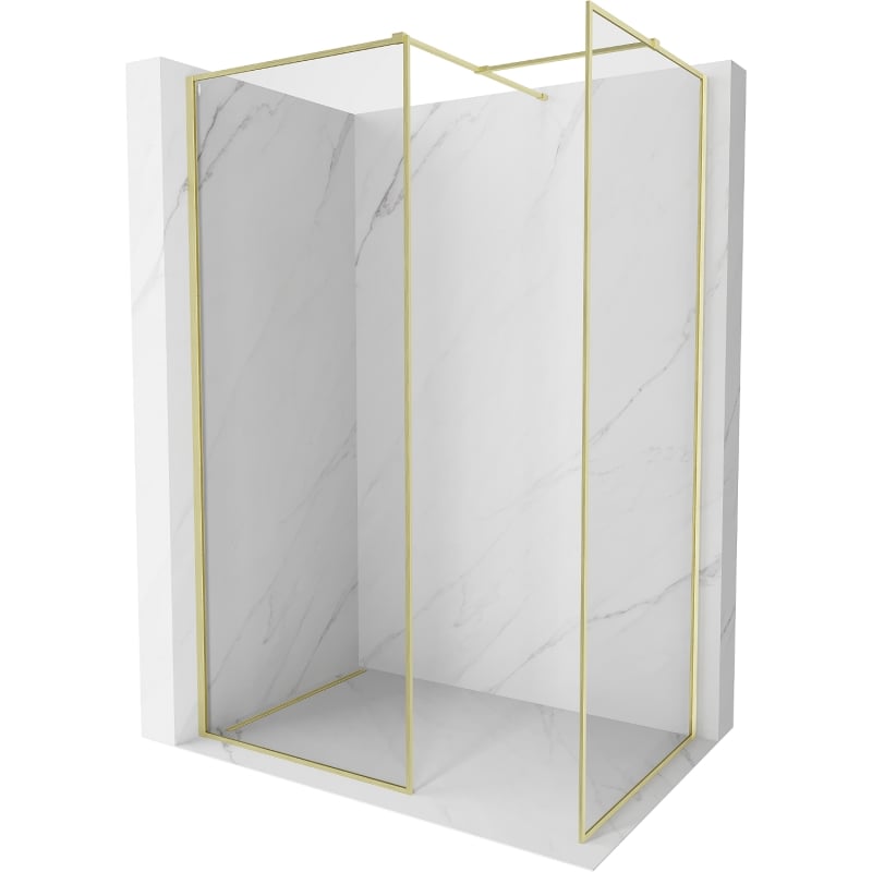 Mexen Kioto-F Duschwand Walk-in mit Rahmen 155 x 100 cm, transparent 8 mm, gebürstetes Gold - 800-155-202-04-55-100