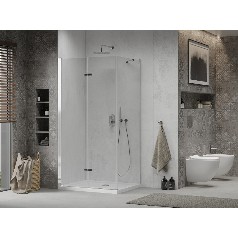 Mexen Lima faltbare Duschkabine 90 x 70 cm, transparent, Chrom + Flat Duschwanne - 856-090-070-01-00-4010