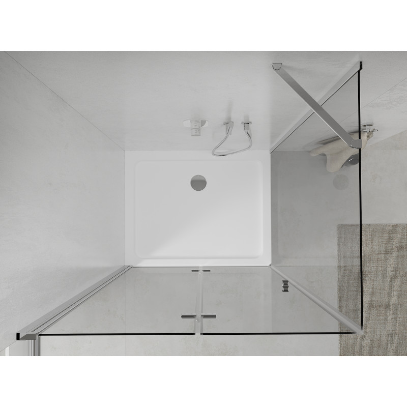 Mexen Lima faltbare Duschkabine 90 x 70 cm, transparent, Chrom + Flat Duschwanne - 856-090-070-01-00-4010