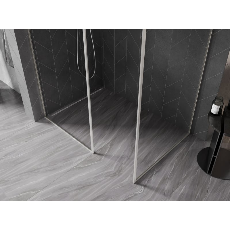 Mexen Kioto-F Walk-in-Duschwand mit Rahmen 150 x 90 cm, transparent 8 mm, gebürsteter Nickel - 800-150-202-04-97-090