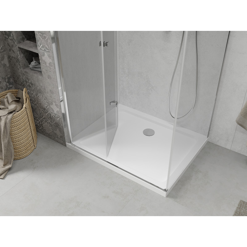 Mexen Lima faltbare Duschkabine 100 x 70 cm, transparent, Chrom + Duschtasse Flat - 856-100-070-01-00-4010