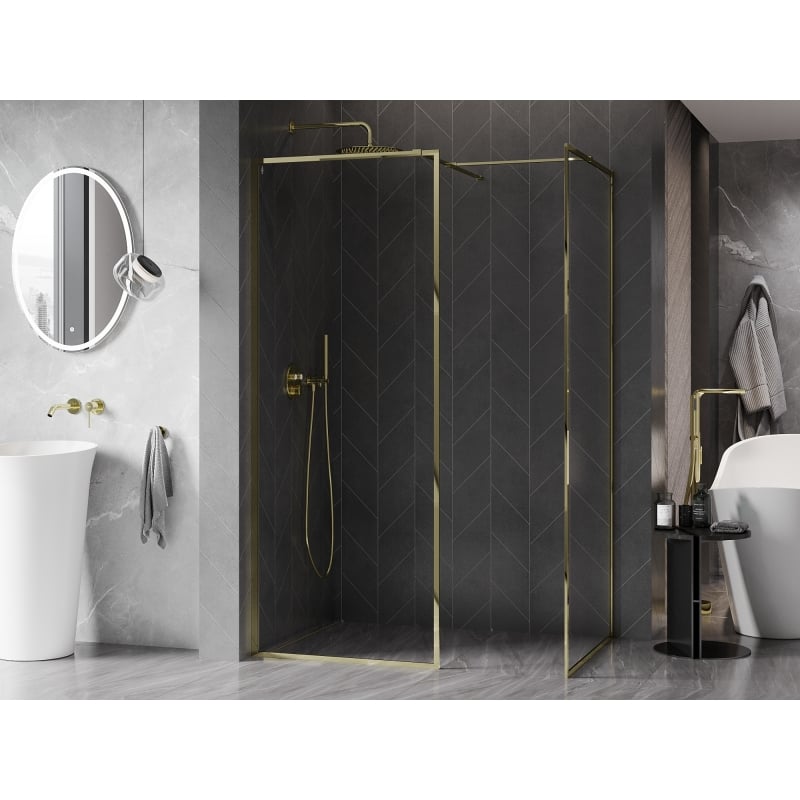 Mexen Kioto-F Walk-in-Duschwand mit Rahmen 140 x 90 cm, transparent 8 mm, gold - 800-140-202-04-50-090