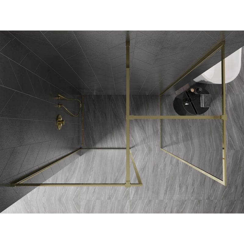 Mexen Kioto-F Duschwand Walk-in mit Rahmen 155 x 100 cm, transparent 8 mm, gold - 800-155-202-04-50-100