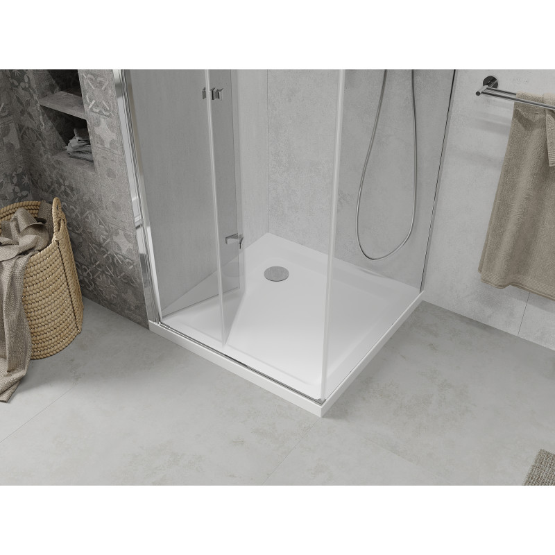 Mexen Lima faltbare Duschkabine 90 x 90 cm, transparent, Chrom + Flat Duschwanne - 856-090-090-01-00-4010