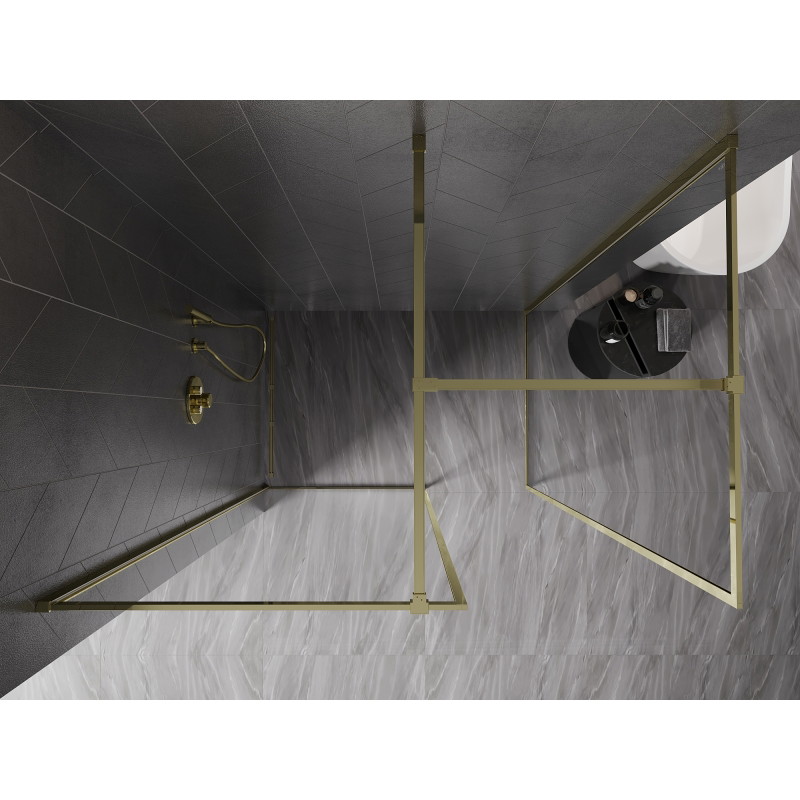 Mexen Kioto-F Duschwand Walk-in mit Rahmen 140 x 110 cm, transparent 8 mm, gold - 800-140-202-04-50-110