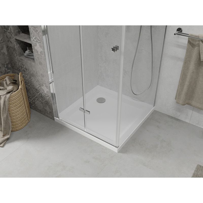 Mexen Lima faltbare Duschkabine 80 x 80 cm, transparent, Chrom + Duschwanne Flat - 856-080-080-01-00-4010
