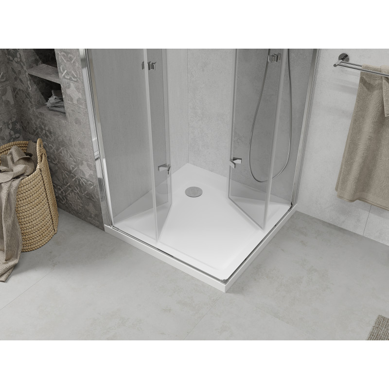 Mexen Lima Duo faltbare Duschkabine 80 x 80 cm, transparent, Chrom + Flat Duschwanne - 856-080-080-01-02-4010