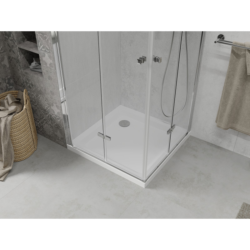 Mexen Lima Duo faltbare Duschkabine 80 x 80 cm, transparent, Chrom + Flat Duschwanne - 856-080-080-01-02-4010