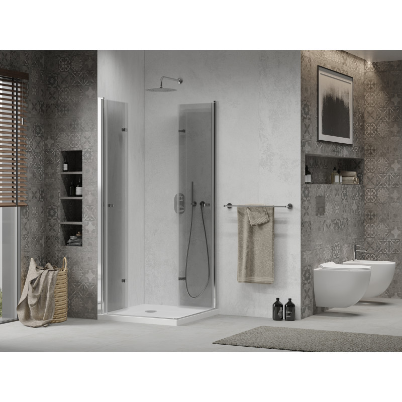 Mexen Lima Duo faltbare Duschkabine 80 x 80 cm, transparent, Chrom + Flat Duschwanne - 856-080-080-01-02-4010