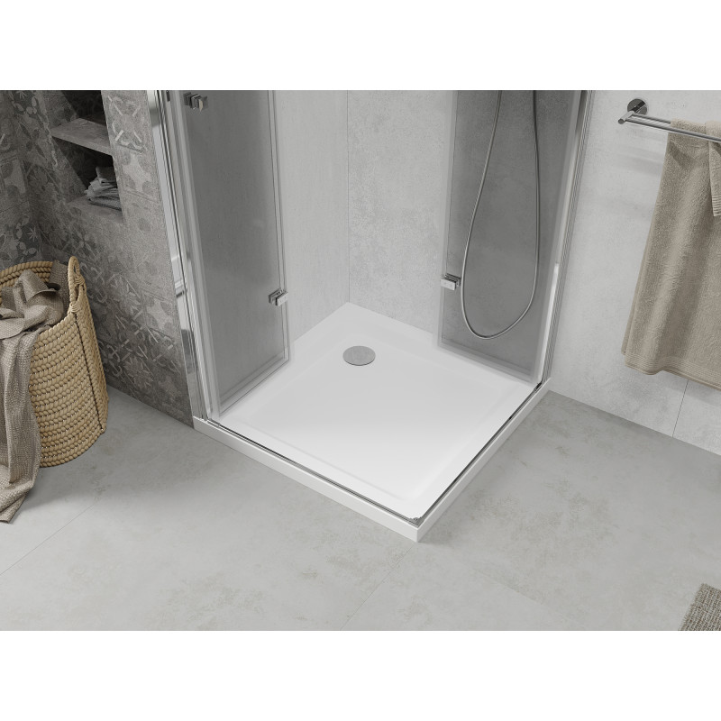 Mexen Lima Duo faltbare Duschkabine 80 x 80 cm, transparent, Chrom + Flat Duschwanne - 856-080-080-01-02-4010