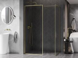 Mexen Kioto-F Duschwand Walk-in mit Rahmen 120 x 110 cm, transparent 8 mm, gebürstet gold - 800-120-202-04-55-110