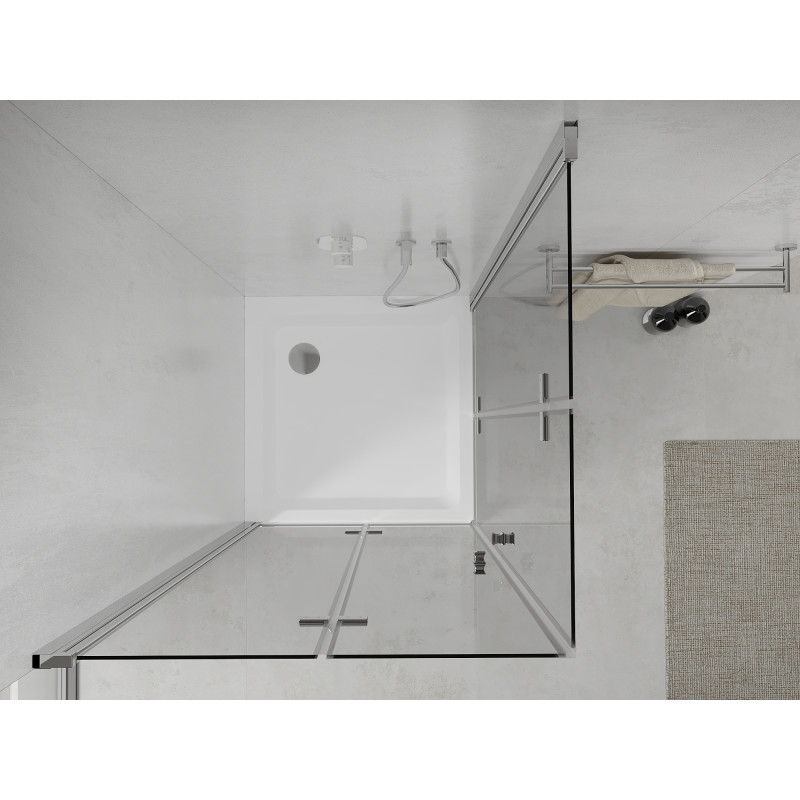 Mexen Lima Duo faltbare Duschkabine 90 x 90 cm, transparent, Chrom + Flat Duschwanne - 856-090-090-01-02-4010