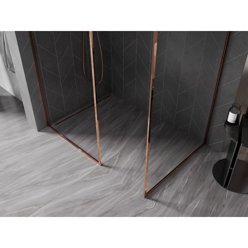 Mexen Kioto-F Duschwand Walk-in mit Rahmen 90 x 70 cm, transparent 8 mm, Roségold - 800-090-202-04-60-070