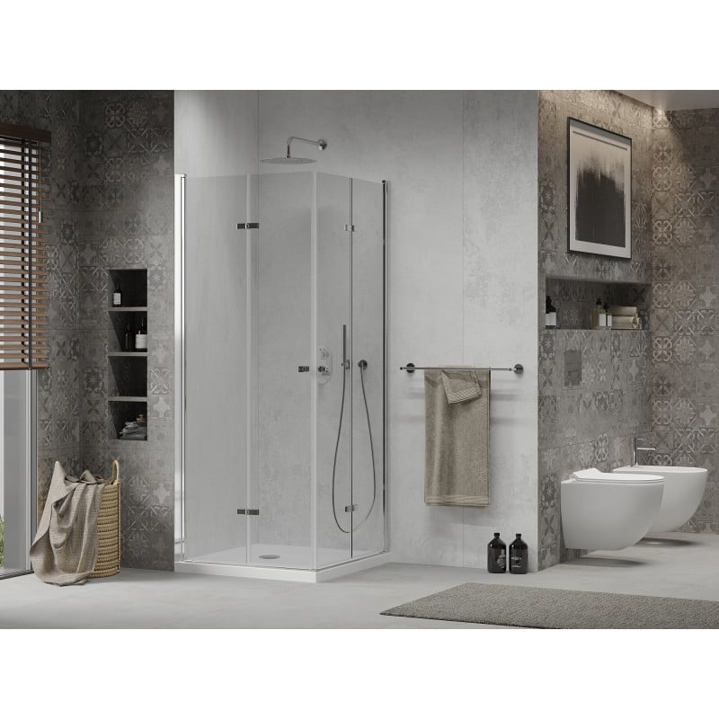 Mexen Lima Duo faltbare Duschkabine 100 x 100 cm, transparent, Chrom + Flat Duschwanne - 856-100-100-01-02-4010