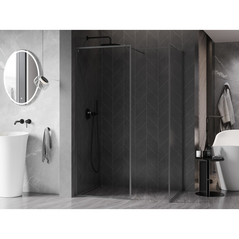 Mexen Kioto-F Duschwand Walk-in mit Rahmen 90 x 70 cm, transparent 8 mm, Gun Metal - 800-090-202-04-95-070