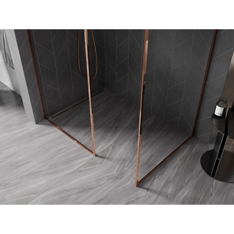 Mexen Kioto-F Duschwand Walk-in mit Rahmen 130 x 80 cm, transparent 8 mm, roségold - 800-130-202-04-60-080