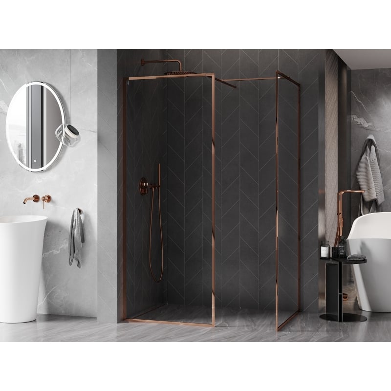 Mexen Kioto-F Duschwand Walk-in mit Rahmen 100 x 85 cm, transparent 8 mm, Roségold - 800-100-202-04-60-085