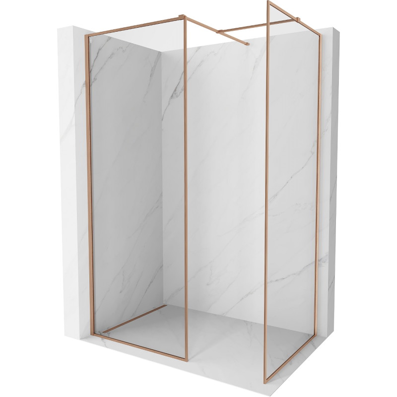 Mexen Kioto-F Duschwand Walk-in mit Rahmen 130 x 75 cm, transparent 8 mm, gebürstetes Kupfer - 800-130-202-04-65-075