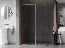 Mexen Kioto-F Duschwand Walk-in mit Rahmen 140 x 90 cm, transparent 8 mm, gebürstetes Kupfer - 800-140-202-04-65-090